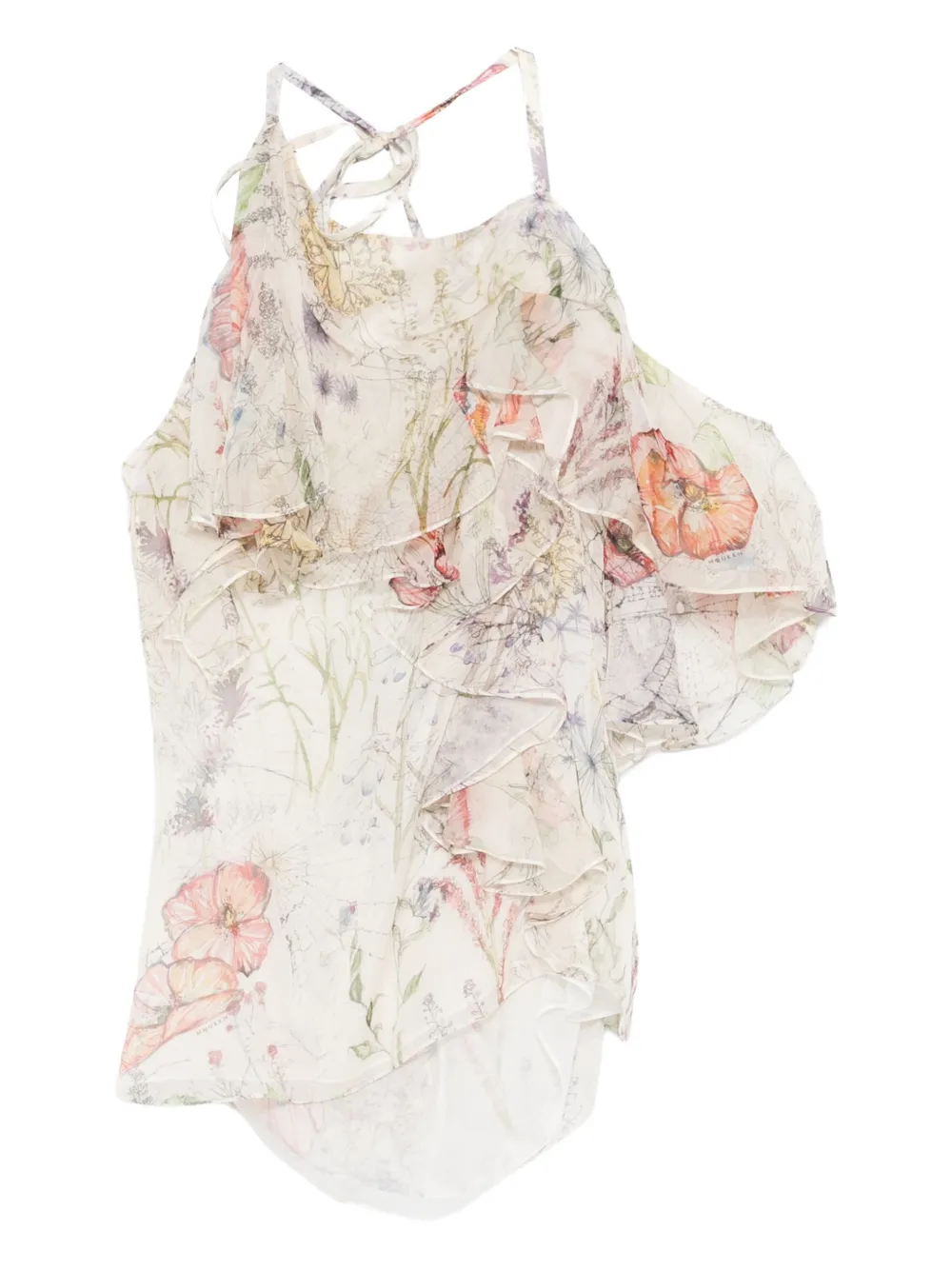 Alexander McQueen ruffled floral-print top - Toni neutri