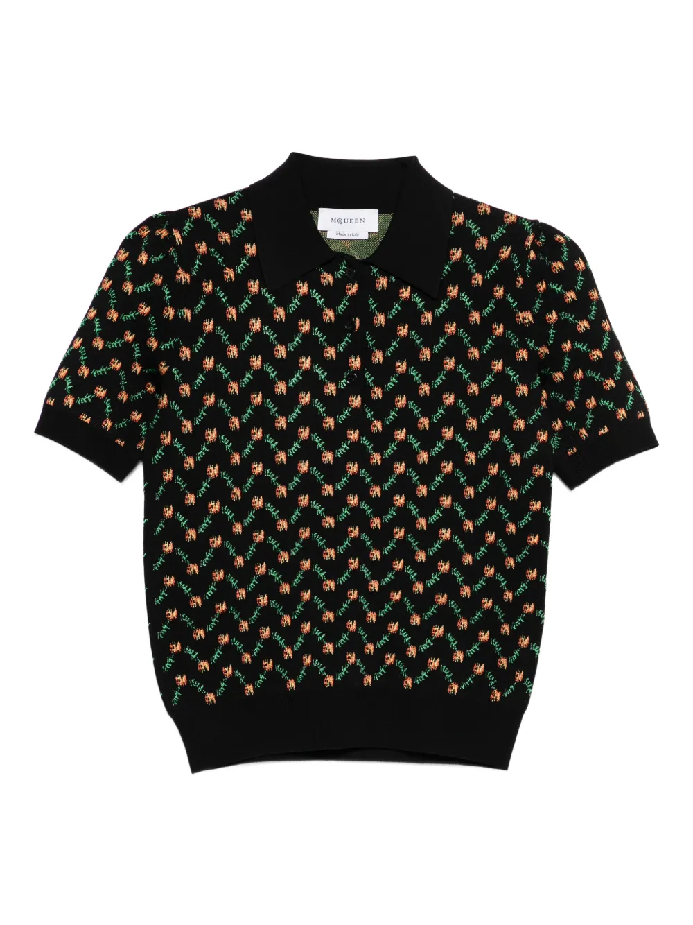 Alexander McQueen floral-micro polo top - Nero