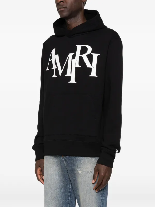 AMIRI staggered-logo long-sleeve Hoodie | Black | FARFETCH