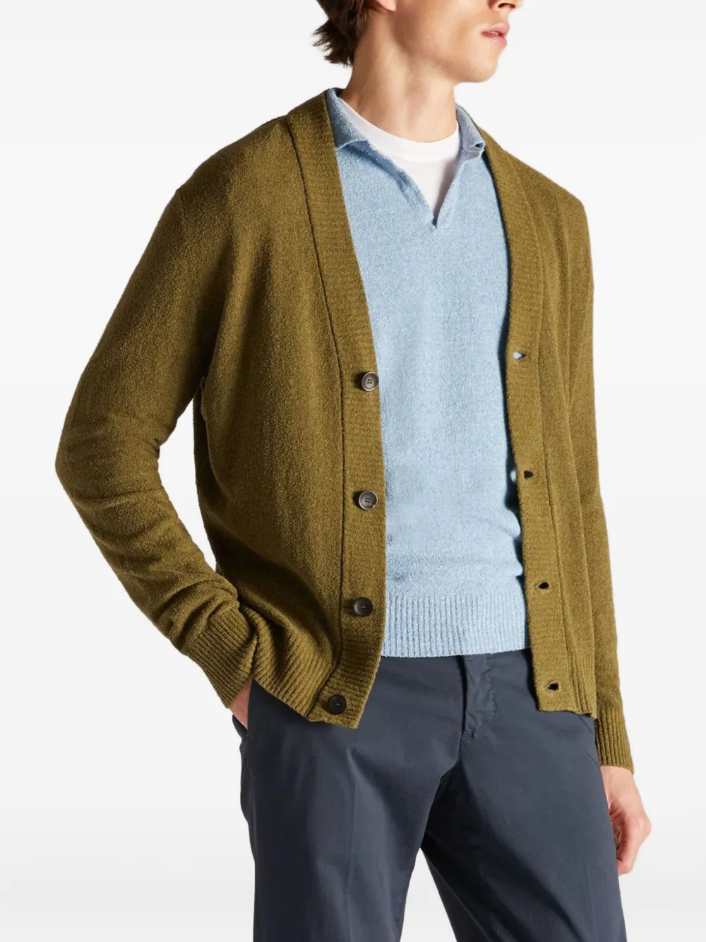 Zanone Vest met bouclé-effect Groen