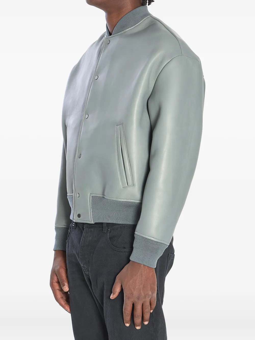 Salvatore Santoro Ribbed Nappa Leather Bomber Jacket In Gray