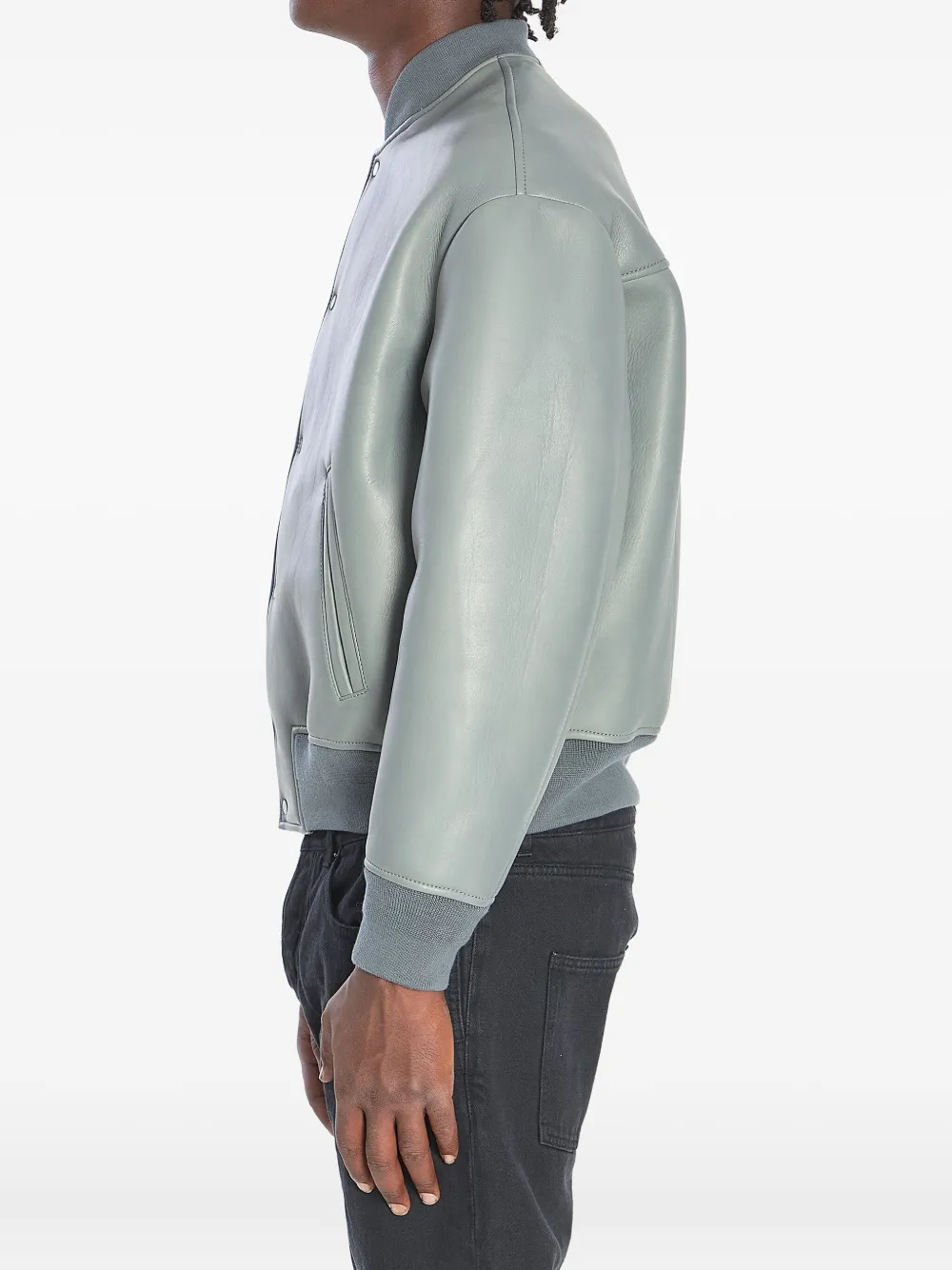 Salvatore Santoro Ribbed Nappa Leather Bomber Jacket In Gray