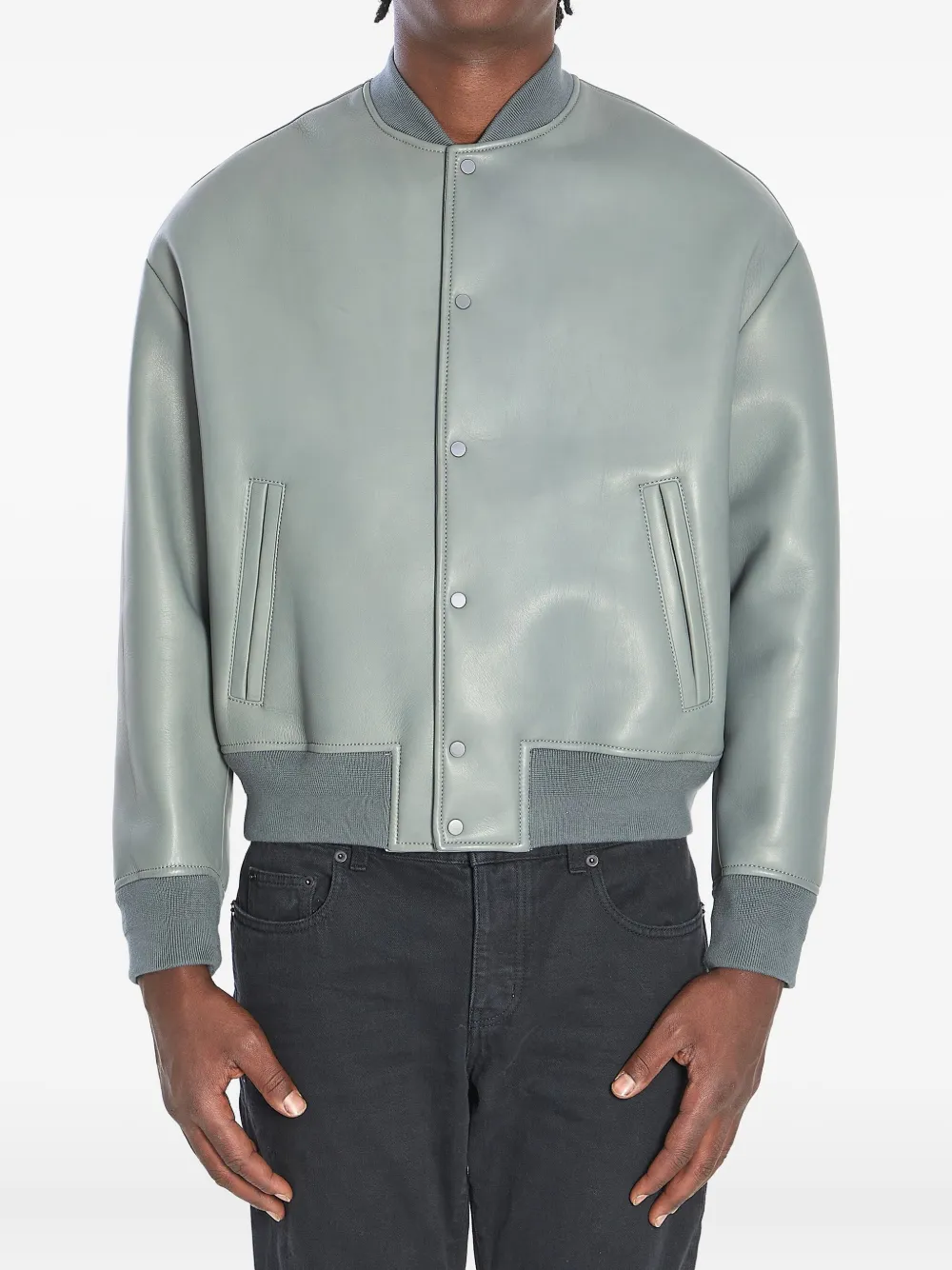 Salvatore Santoro Ribbed Nappa Leather Bomber Jacket In Gray
