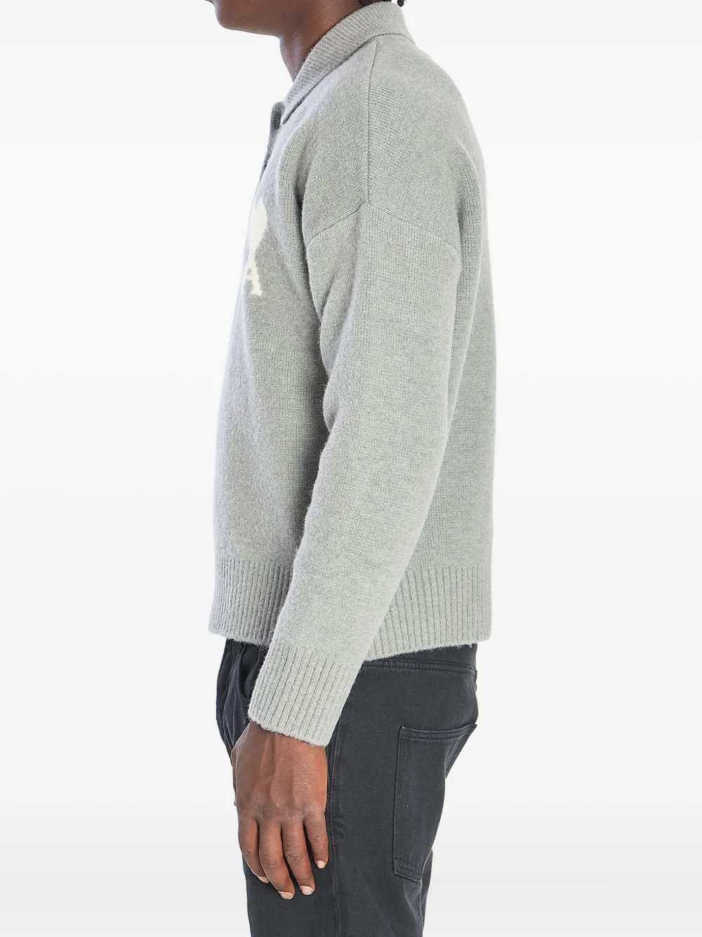 Ami Alexandre Mattiussi Ami Paris Polo Ami De Coeur With Embroidery In Gray