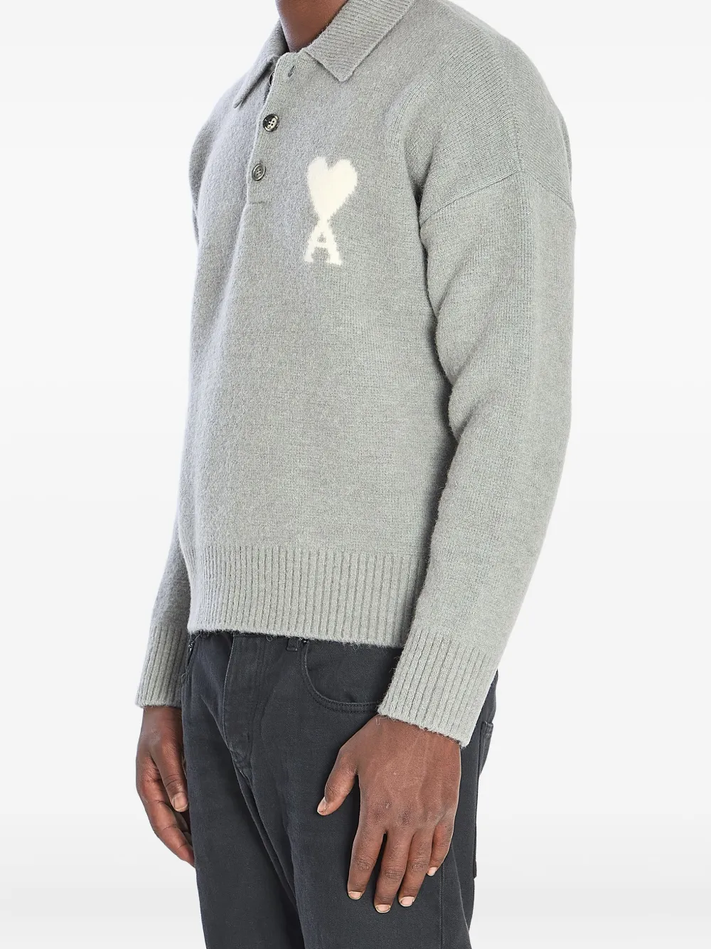 Ami Alexandre Mattiussi Ami Paris Polo Ami De Coeur With Embroidery In Gray