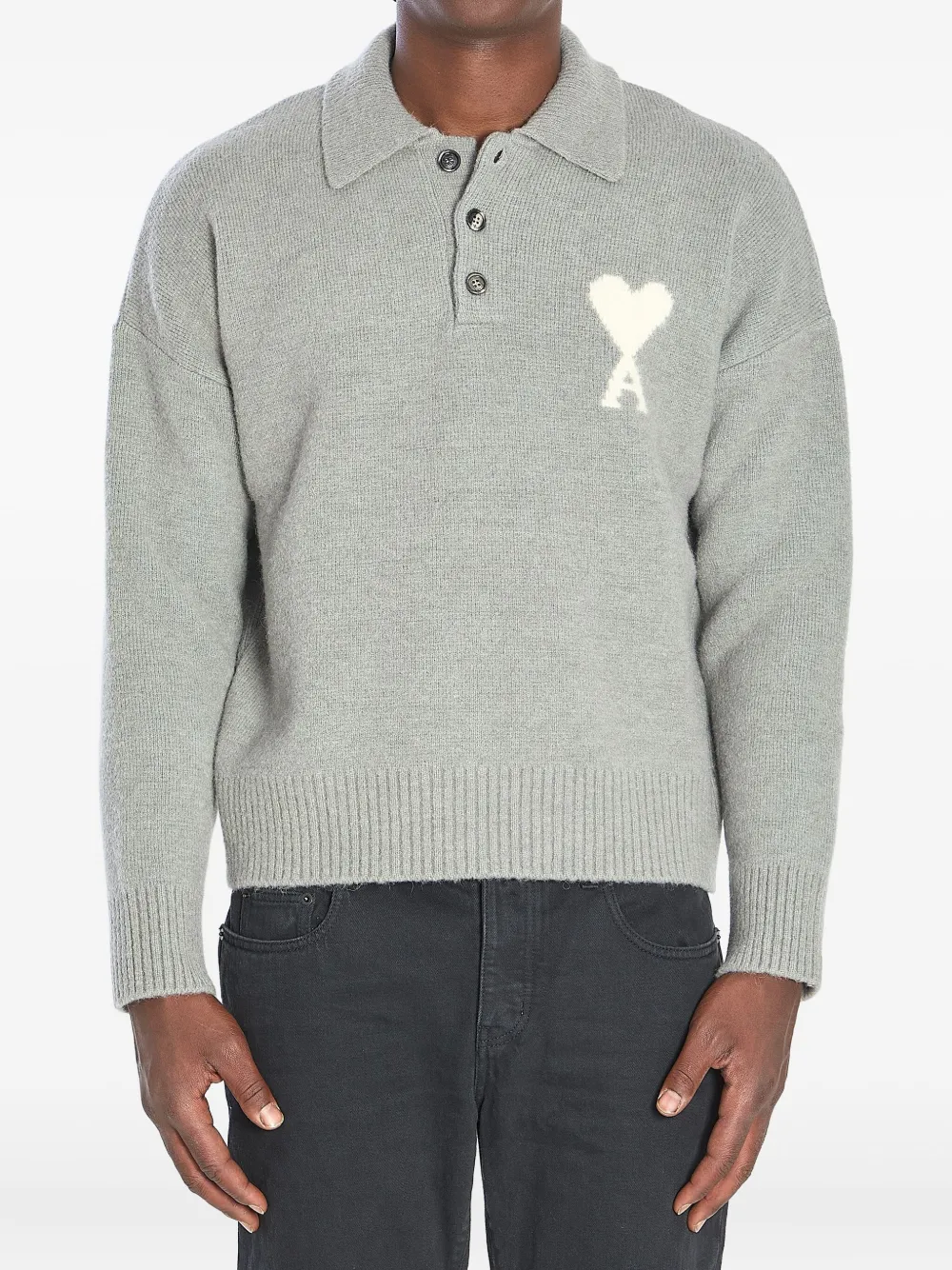 Ami Alexandre Mattiussi Ami Paris Polo Ami De Coeur With Embroidery In Gray