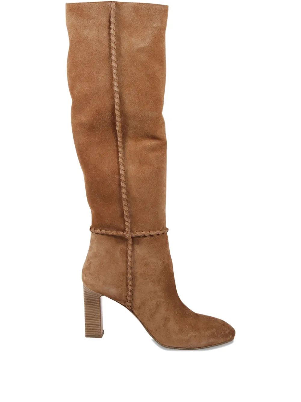 Aquazzura Indy 85 Whipstitched Suede Knee Boots In Brown