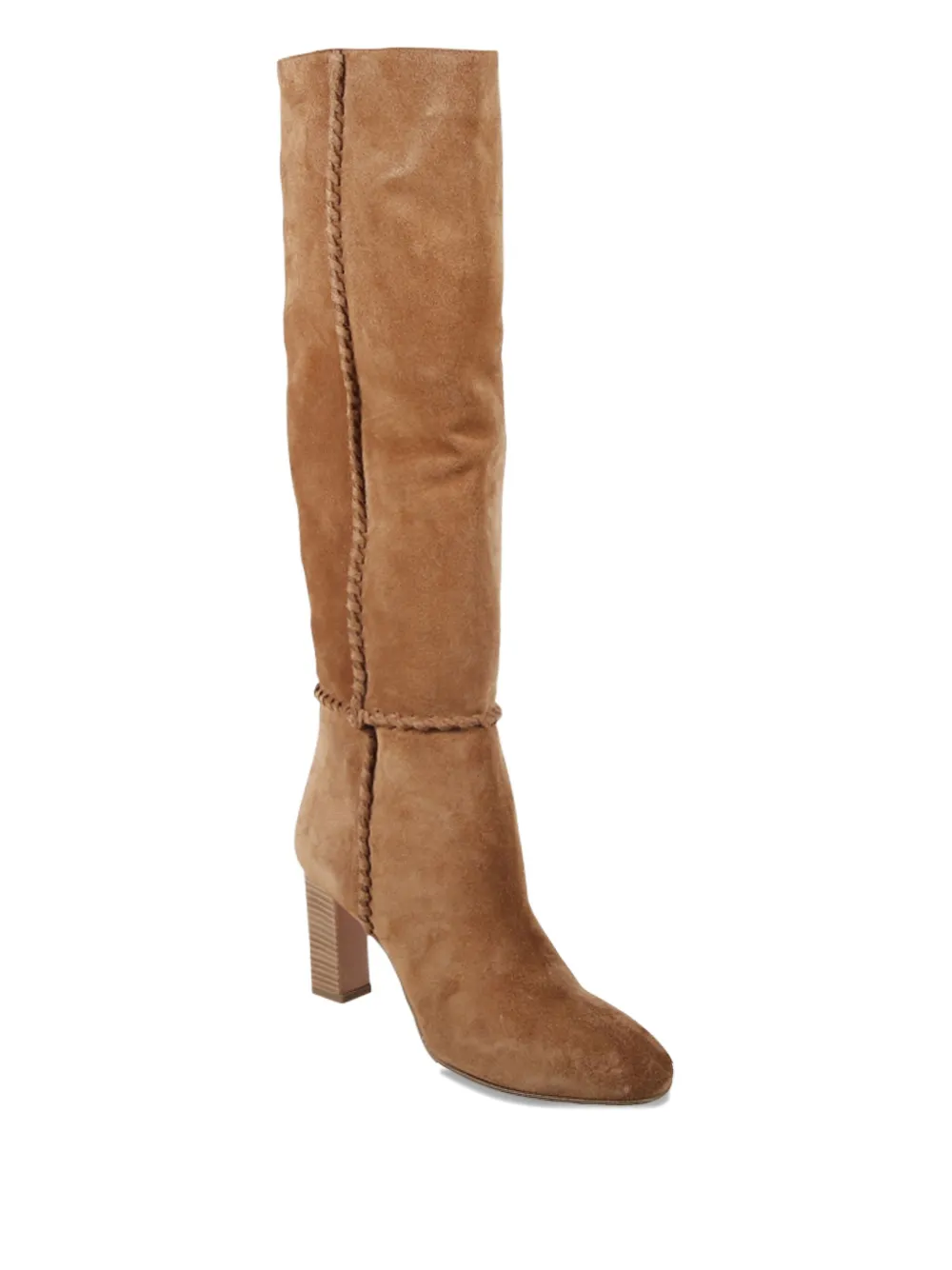 Aquazzura Indy 85 Whipstitched Suede Knee Boots In Brown
