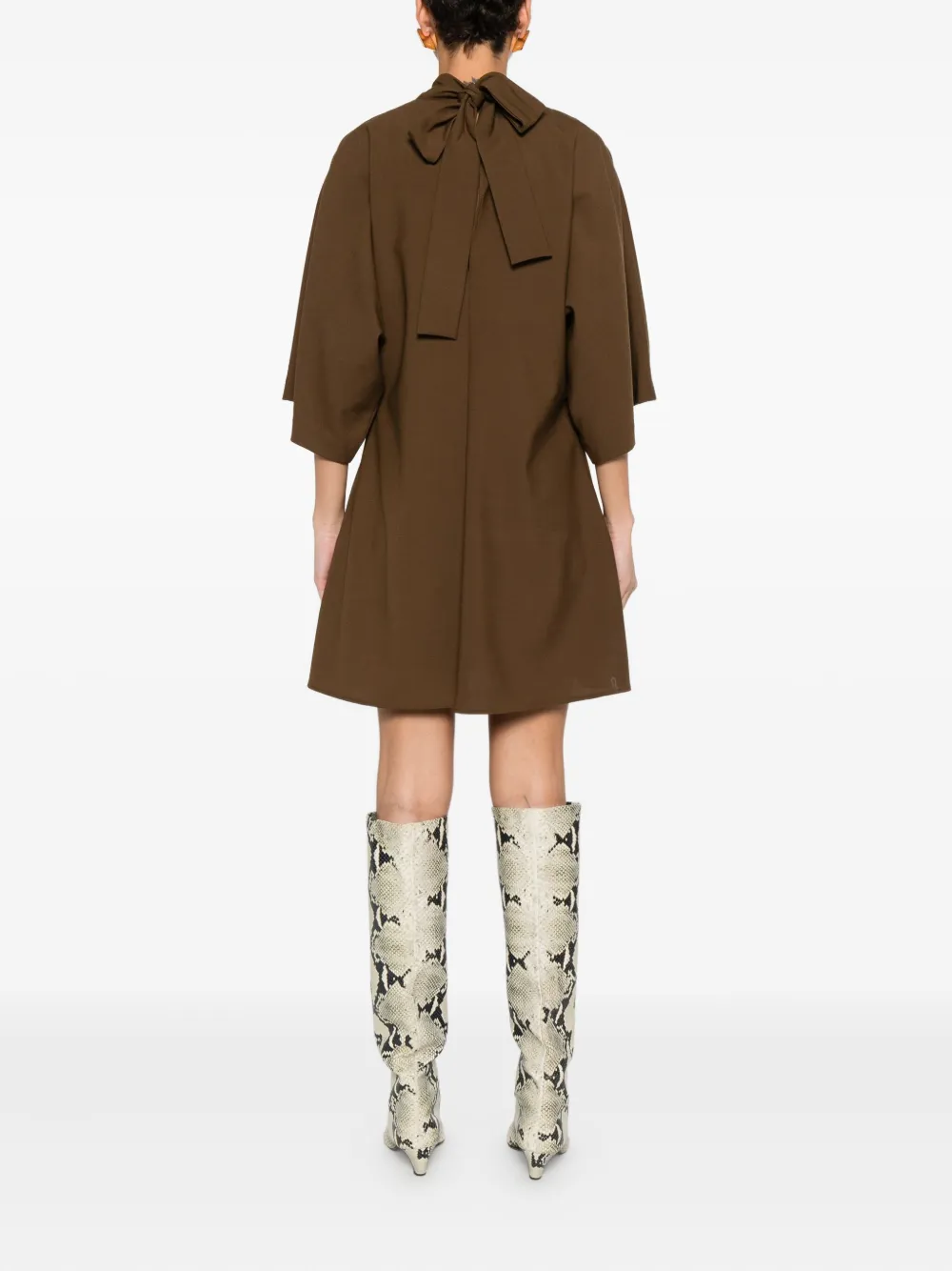 Solotre High-neck Mini Dress In Brown