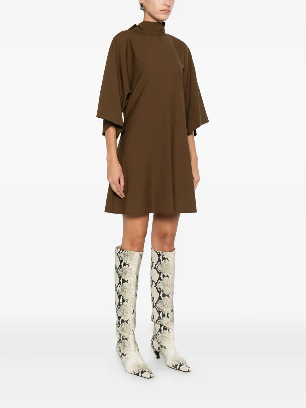 Solotre High-neck Mini Dress In Brown