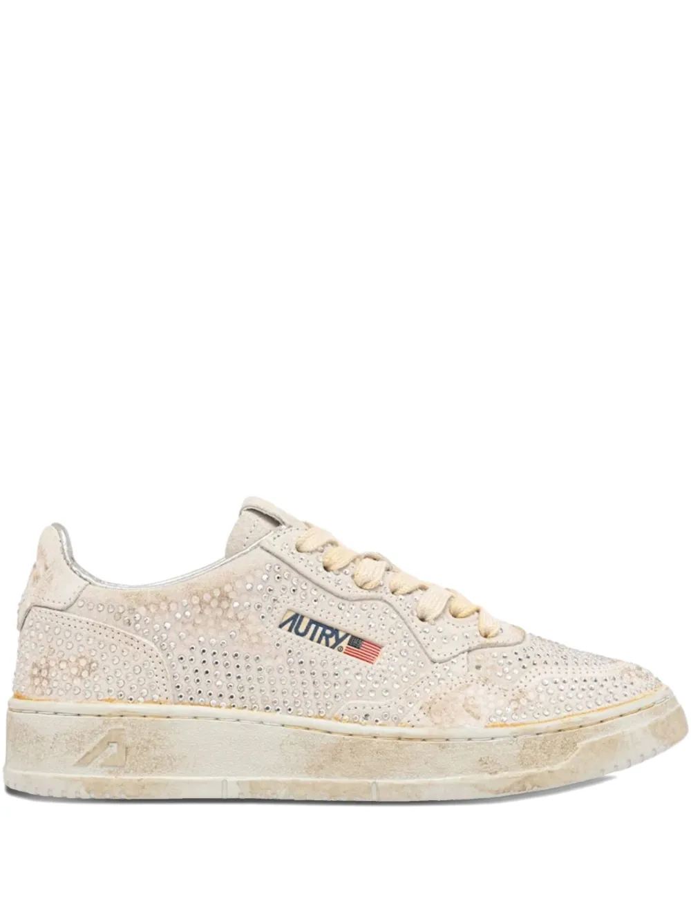 Autry Medalist Low Crystal Sneakers In White Micro Rhinestone In Neutral
