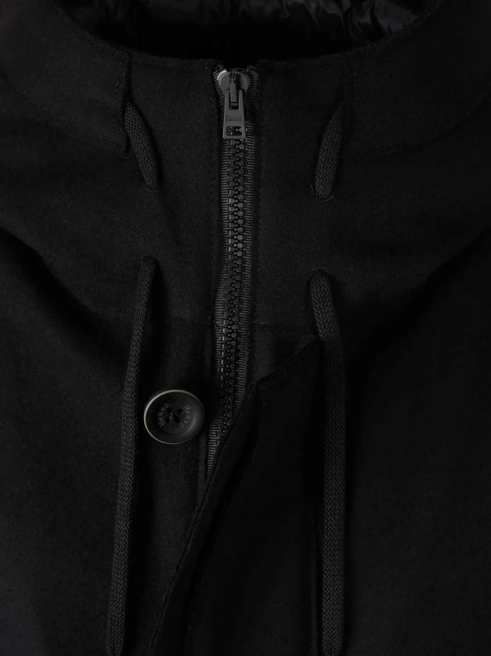 Herno High Collar Long Coat In Black