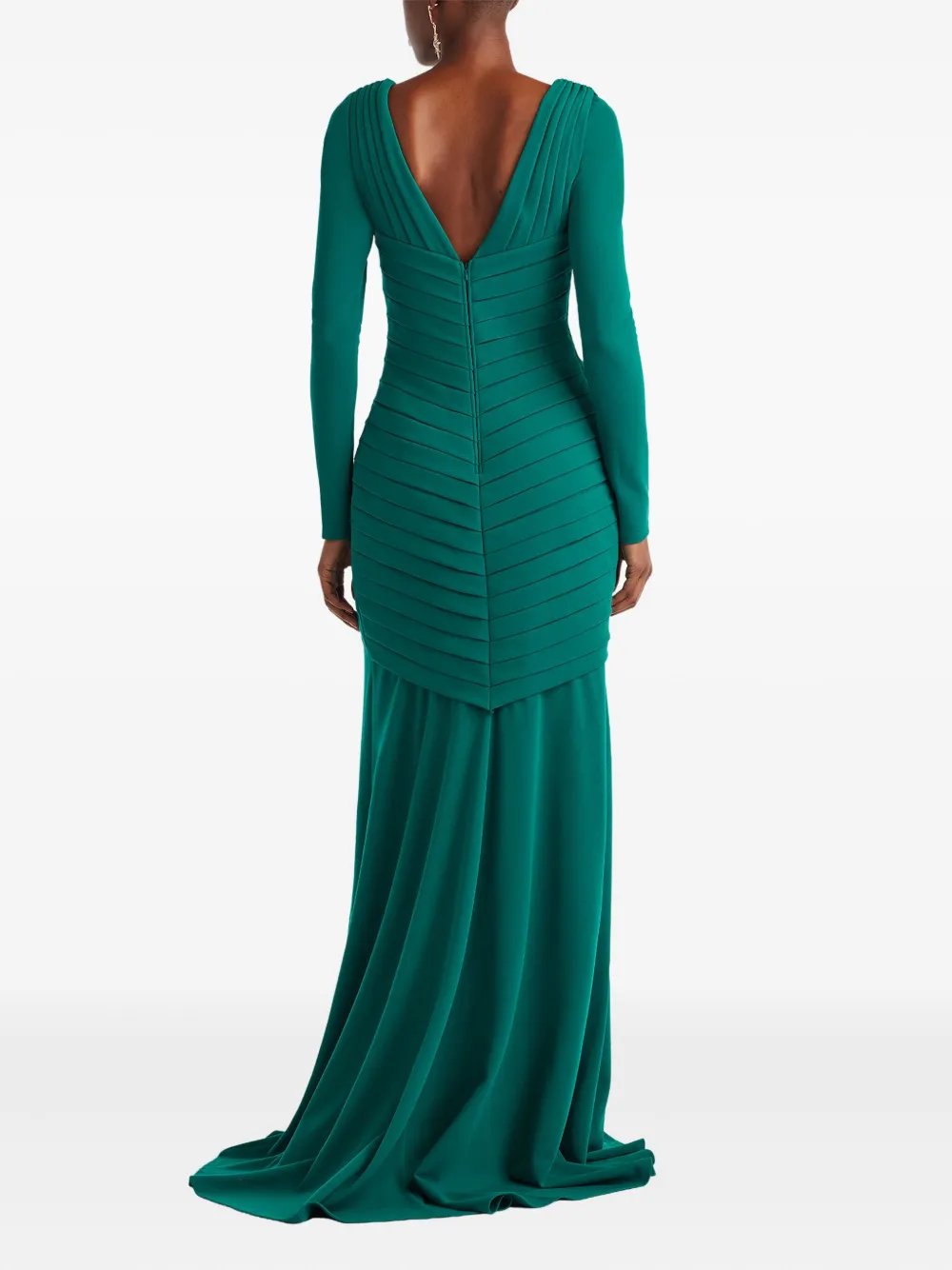 Tadashi Shoji Pleated Long-sleeve Maxi Dress In Green