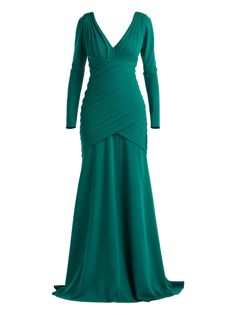 Tadashi Shoji Pleated Long-sleeve Maxi Dress In Green