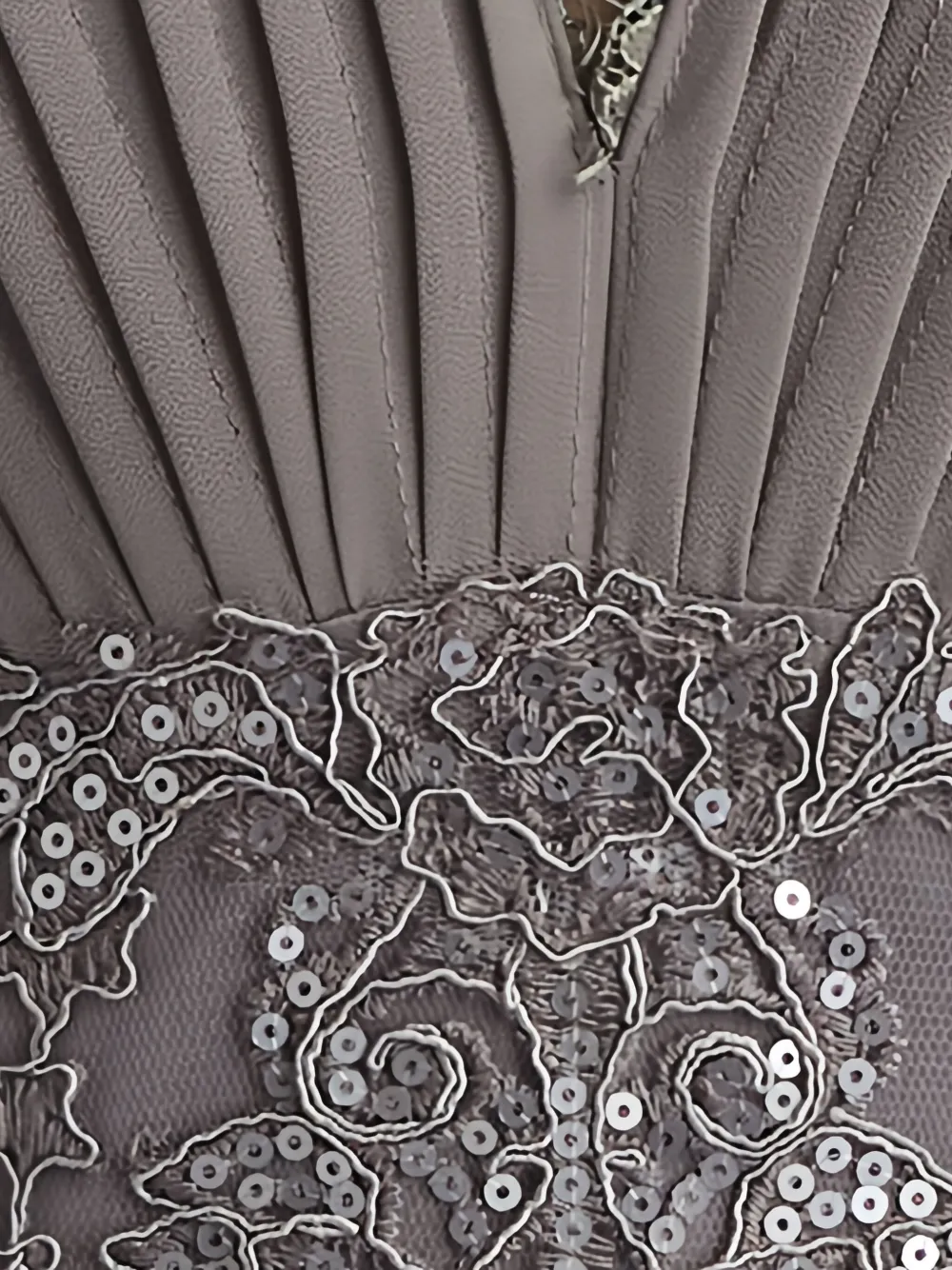 Tadashi Shoji Sequin Lace Detail Long Sleeve Chiffon Gown In Gray