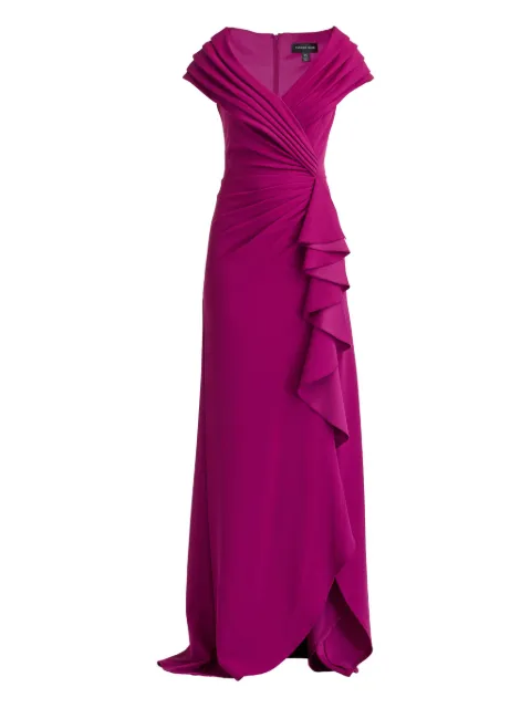 Tadashi Shoji ruffled draped maxi dress