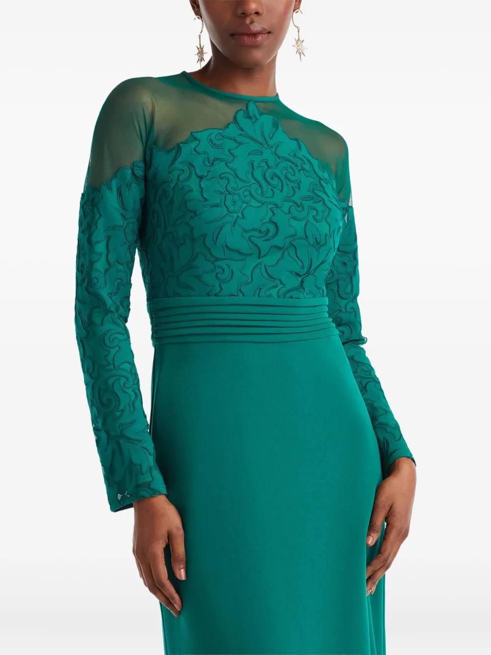 Tadashi Shoji Floral-detail Long-sleeve Maxi Dress In Green