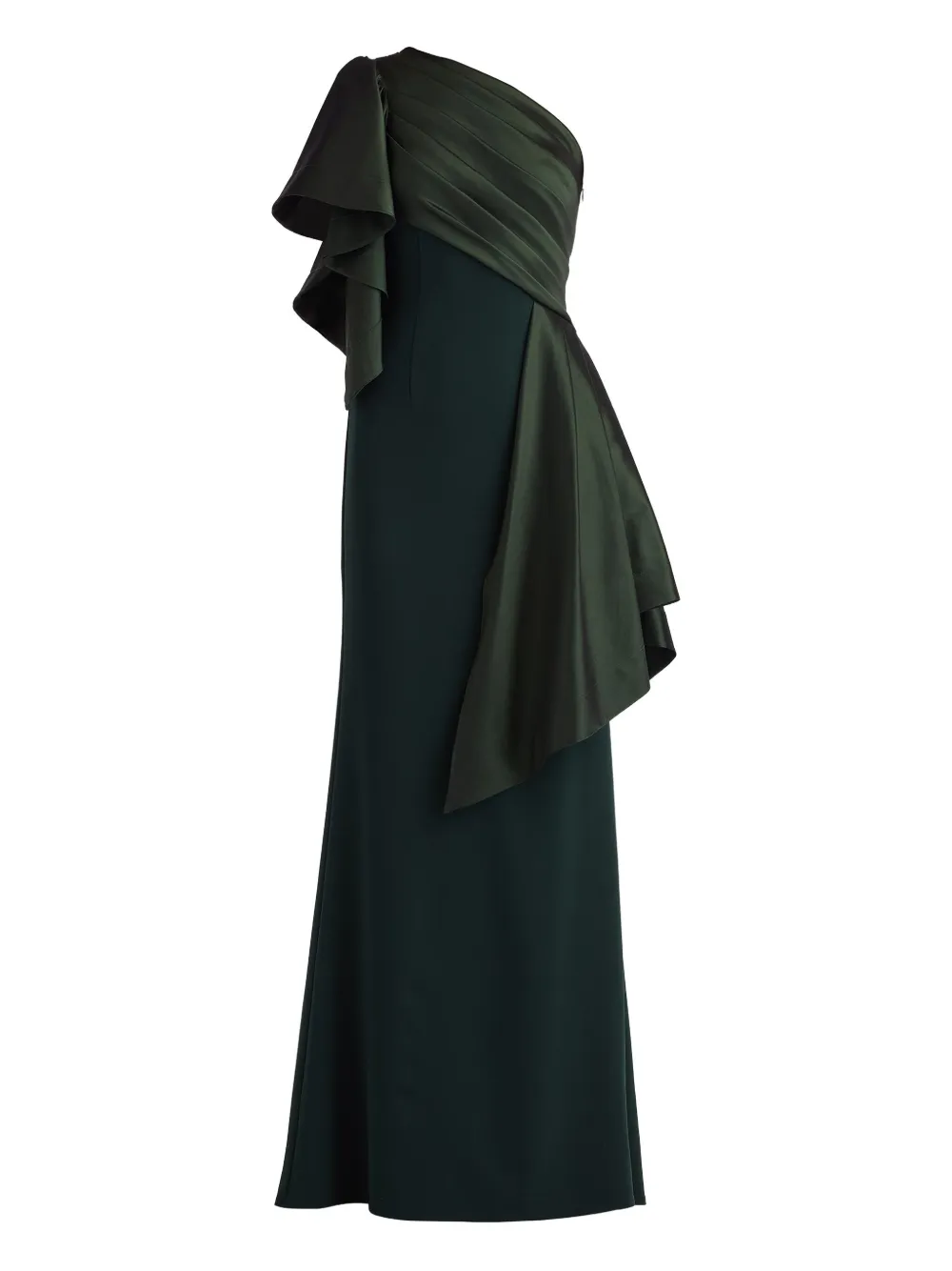 Tadashi Shoji Abito lungo monospalla con ruches - Verde