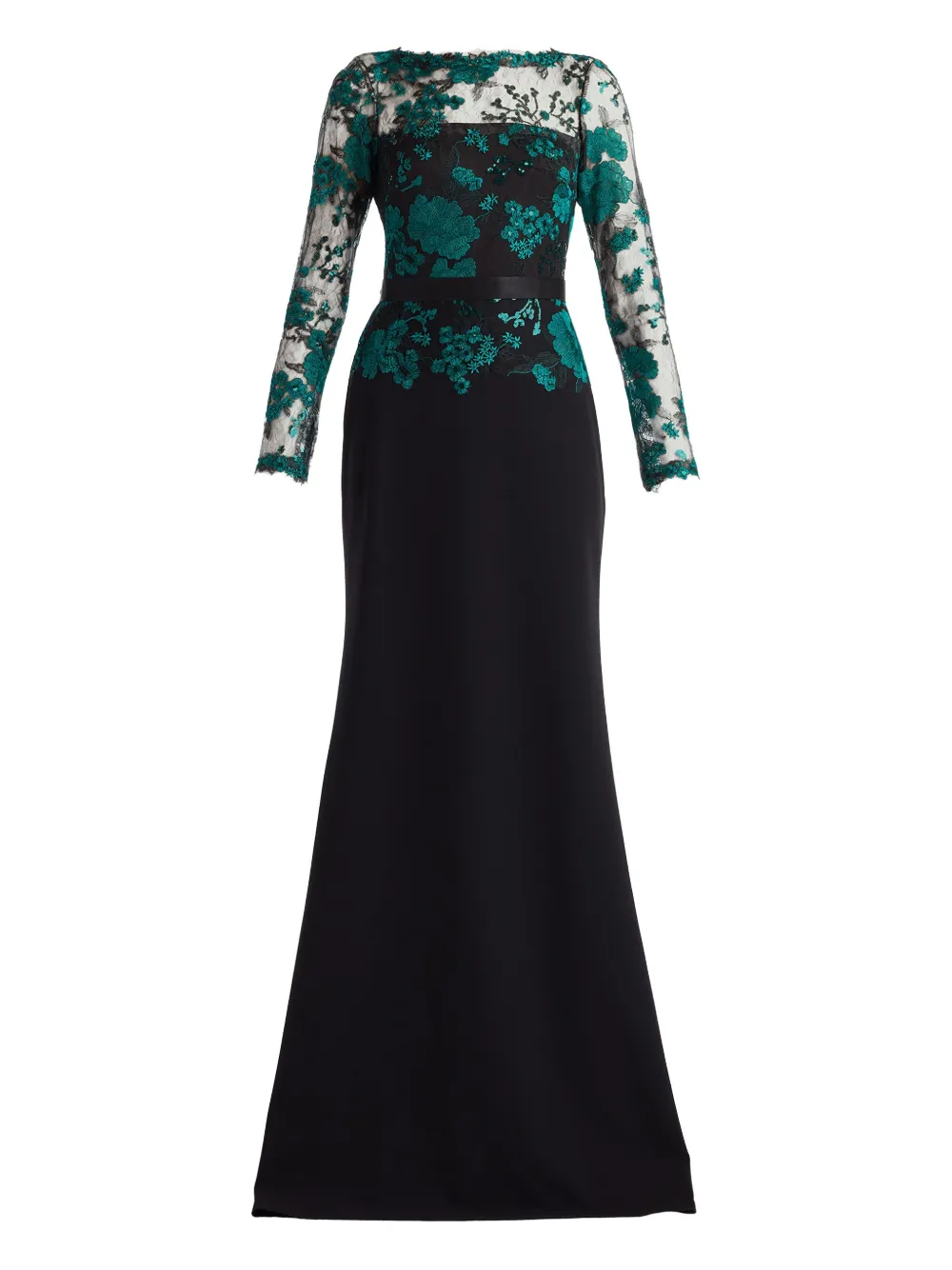Tadashi Shoji Floral Lace Embroidery Long Sleeve Gown In Black