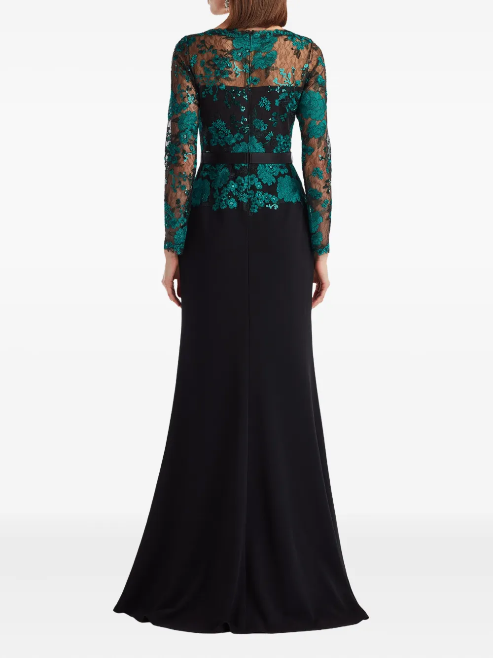 Tadashi Shoji Floral Lace Embroidery Long Sleeve Gown In Black