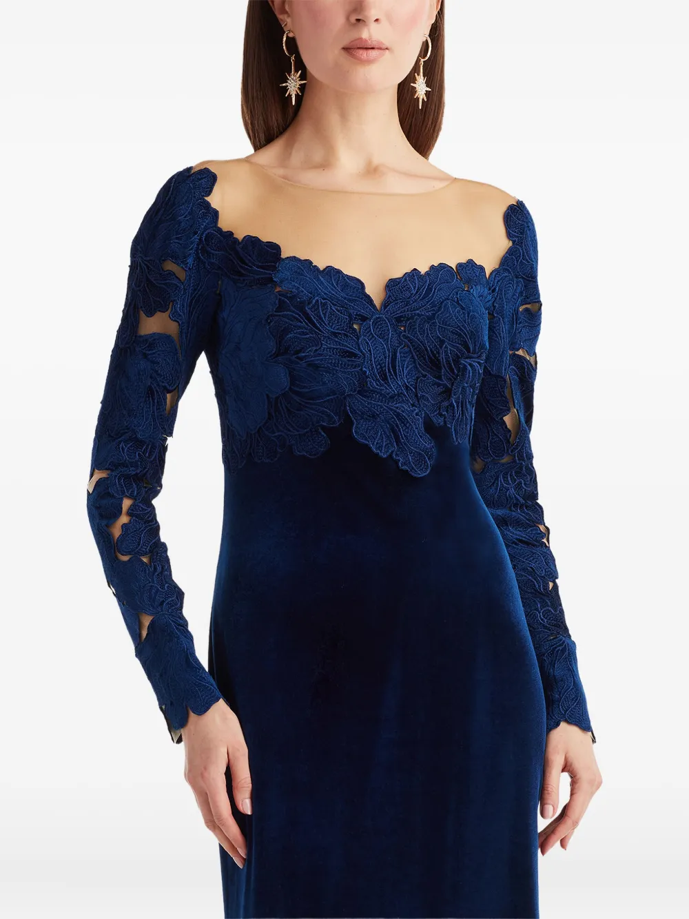 Tadashi Shoji Floral-details Long-sleeved Maxi Dress In Blue