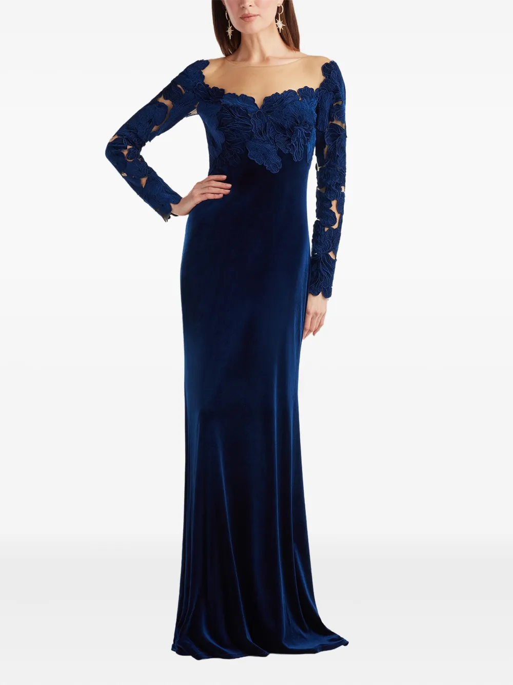 Tadashi Shoji Floral-details Long-sleeved Maxi Dress In Blue