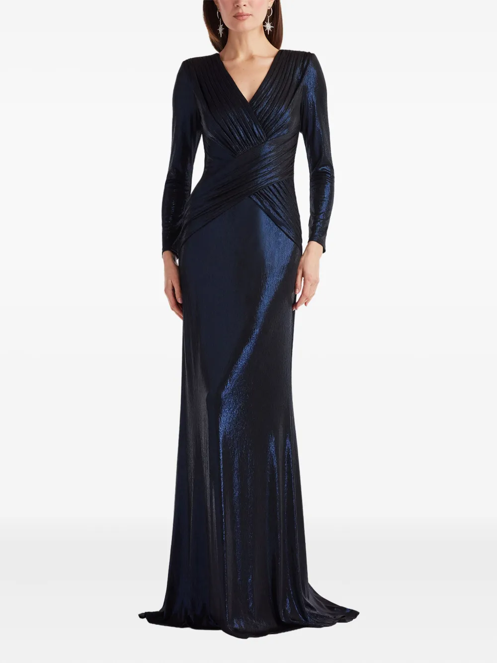Tadashi Shoji long-sleeve V-neck maxi dress - Blauw