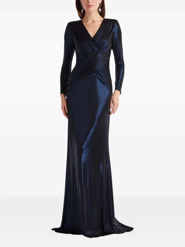 tadashi long evening dresses Tadashi Shoji Women's V-Neck Metallic Evening Gown - Brown main image 0