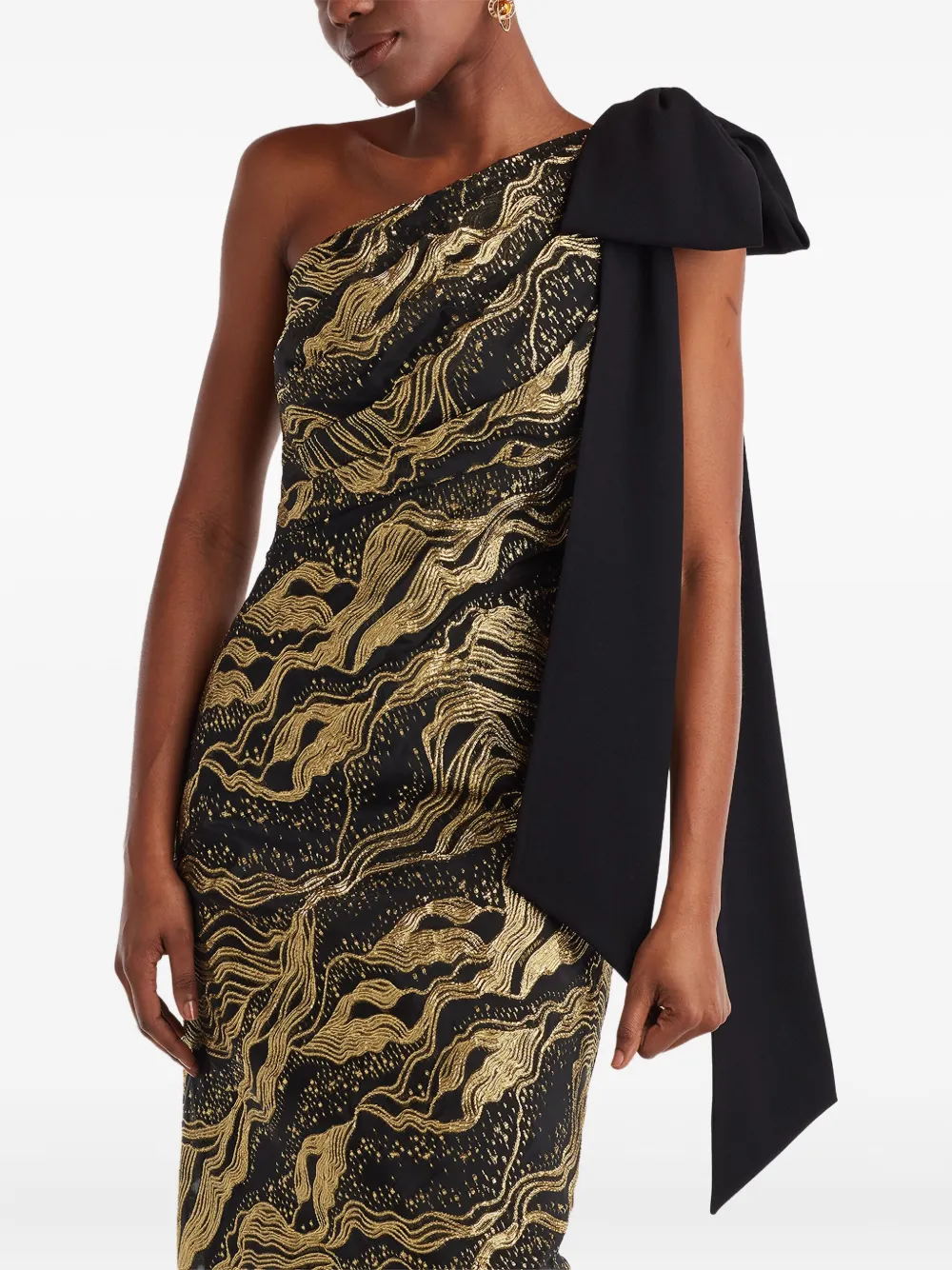 Tadashi Shoji One-shoulder Bow-detail Maxi Dress In Black