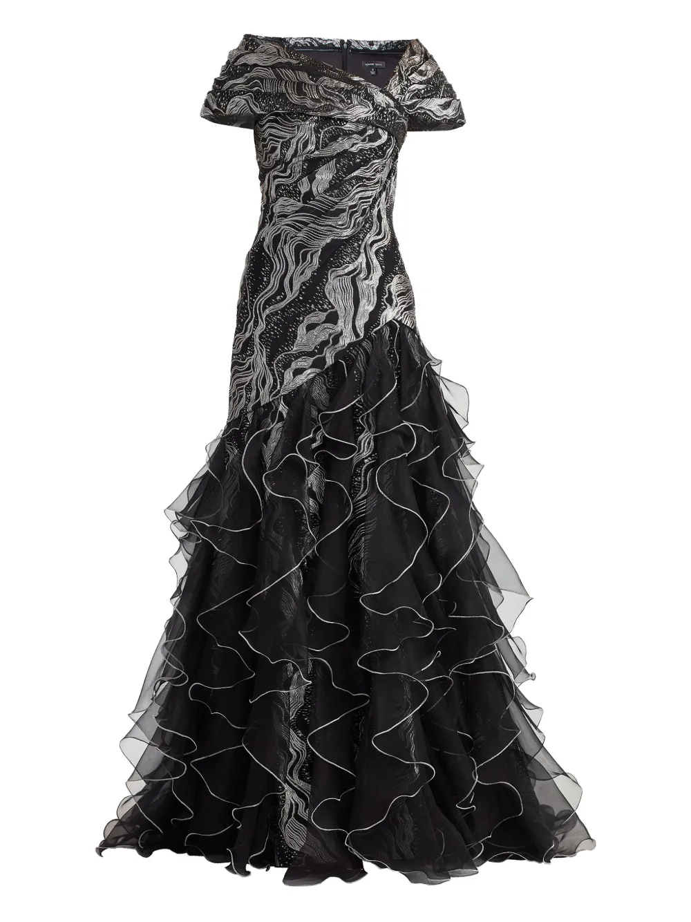 Tadashi Shoji ruffled metallic-effect maxi dress - Black