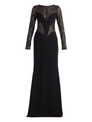 chinese dress ladies Campbell Black Long-Sleeve Maxi Dress With Lace Detail – Club L London main image 1