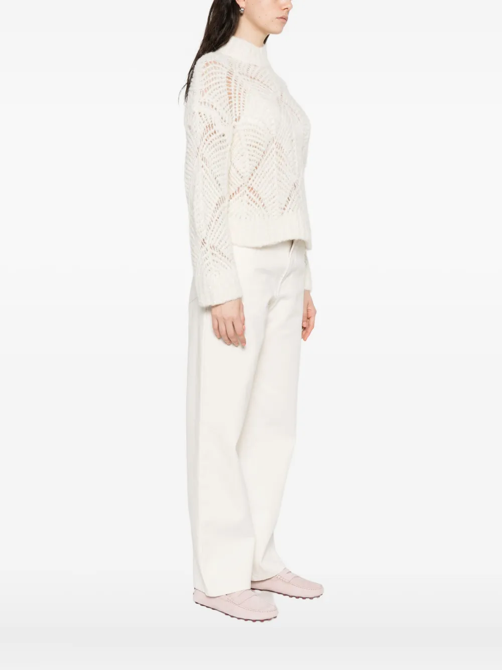 Antonelli Open-work High-neck Sweater In Neutral
