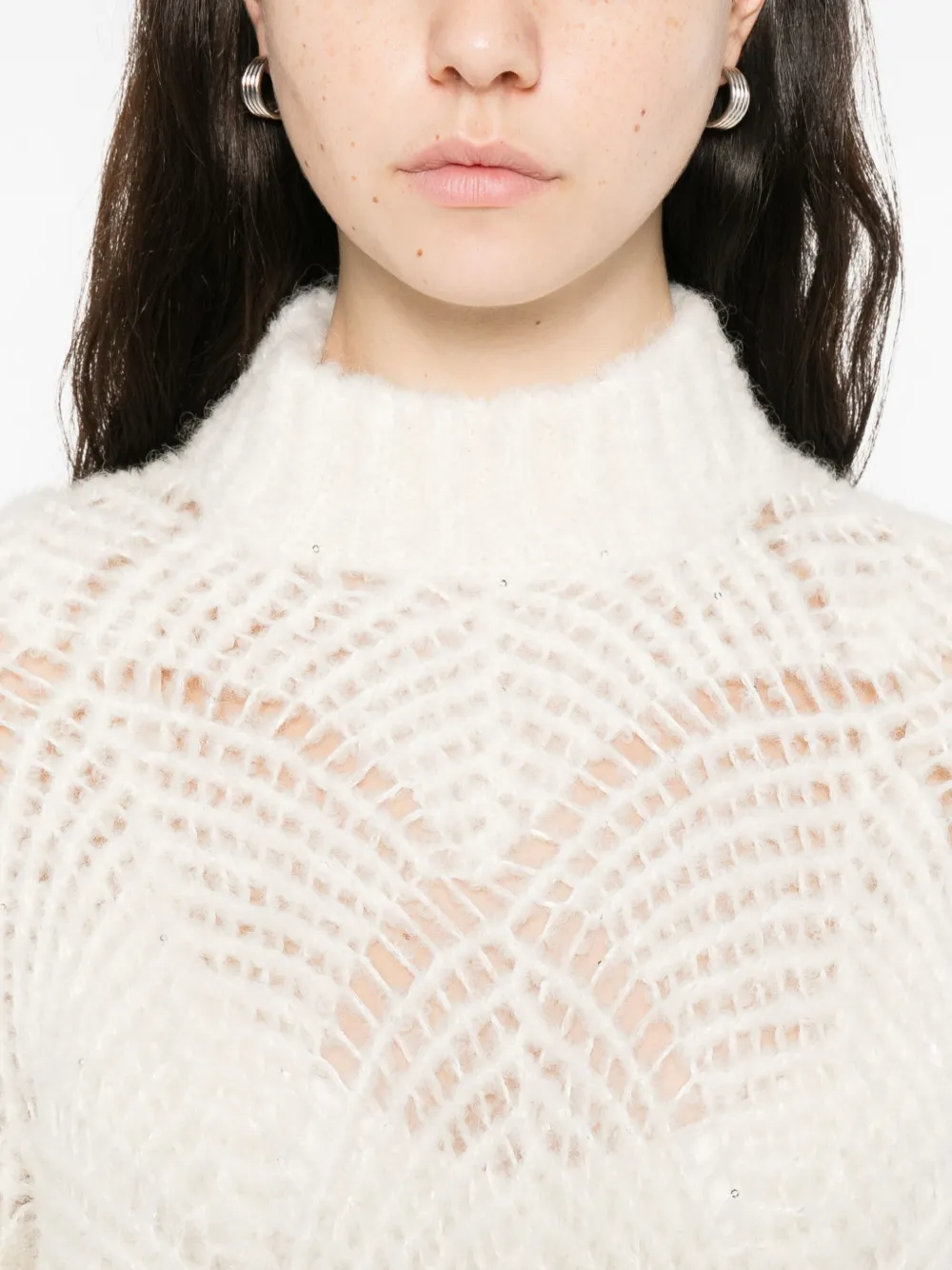 Antonelli Open-work High-neck Sweater In Neutral
