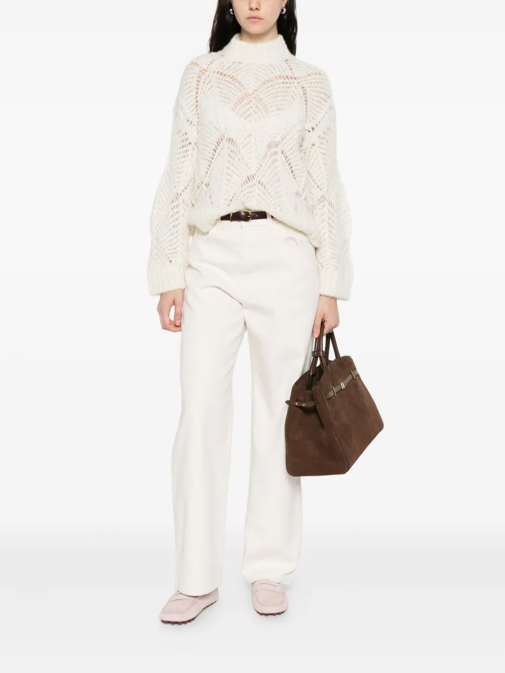 Antonelli Open-work High-neck Sweater In Neutral