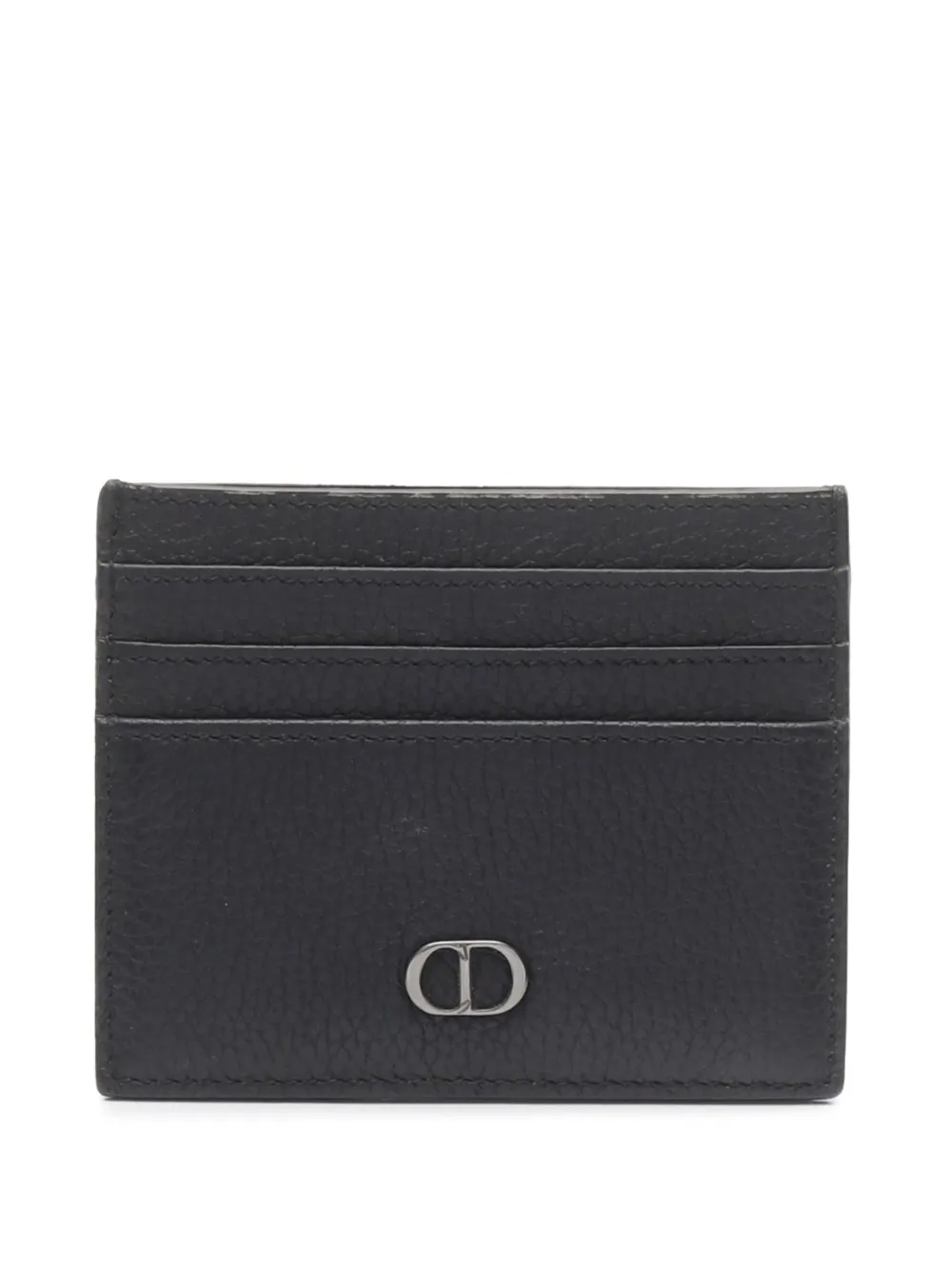 Pre-owned Dior 2022-2024 Grained Calfskin Cd Icon Card Holder In Black
