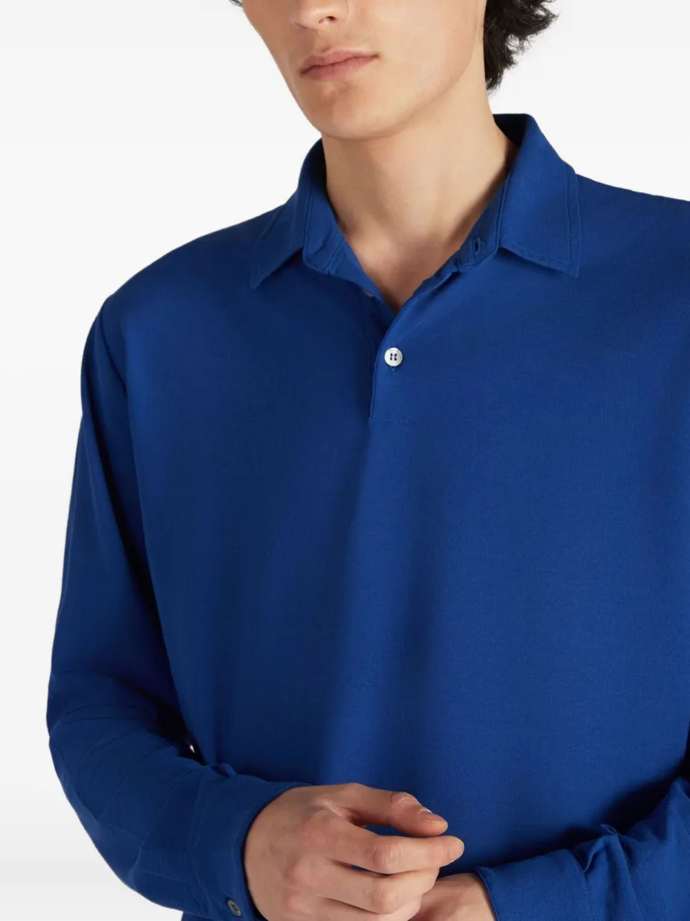 Zanone Poloshirt met lange mouwen en knopen Blauw