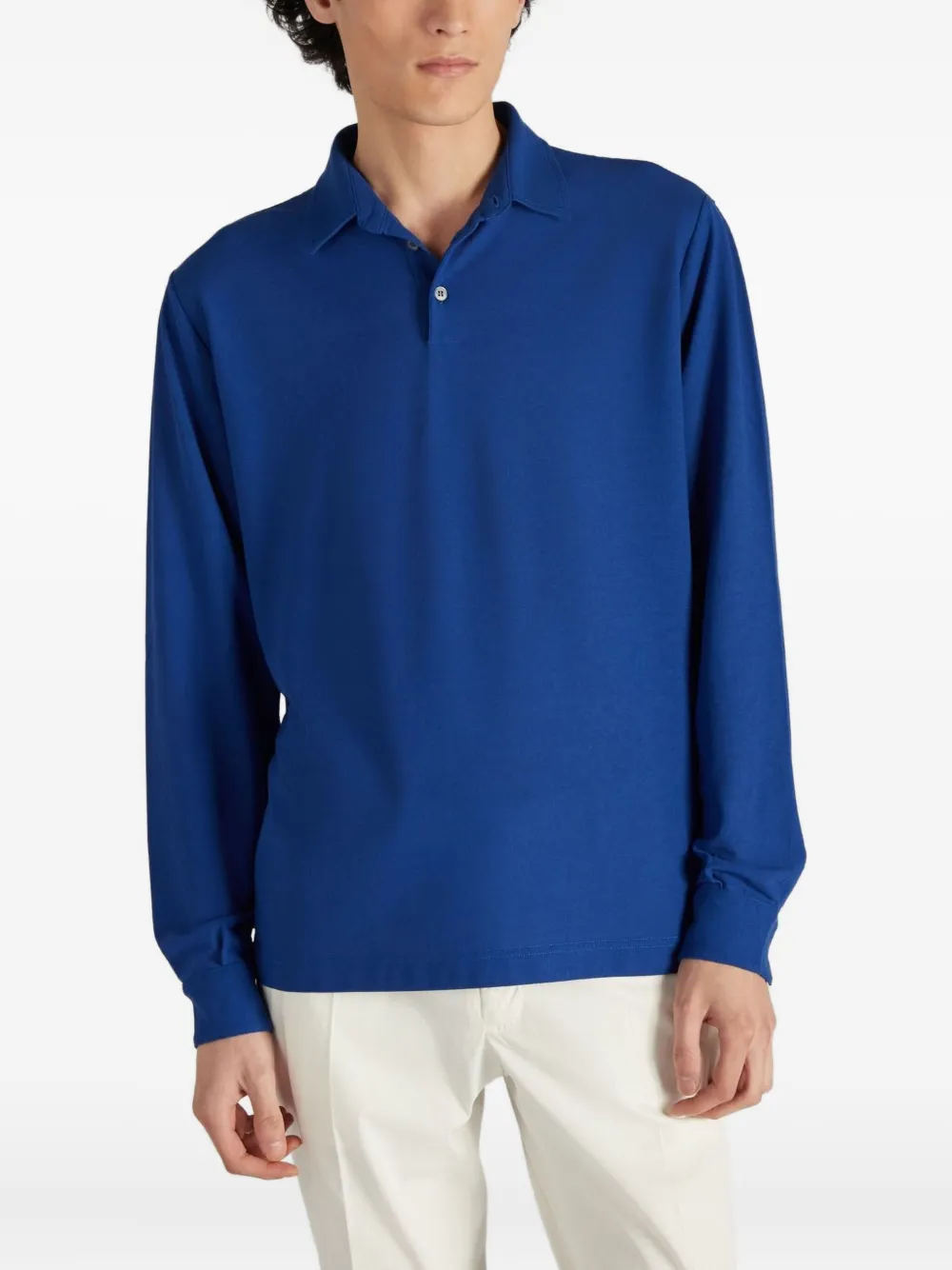 Zanone Poloshirt met lange mouwen en knopen Blauw