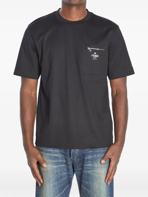 FENDI Zip Pocket Cotton T-shirt Black FARFETCH NZ