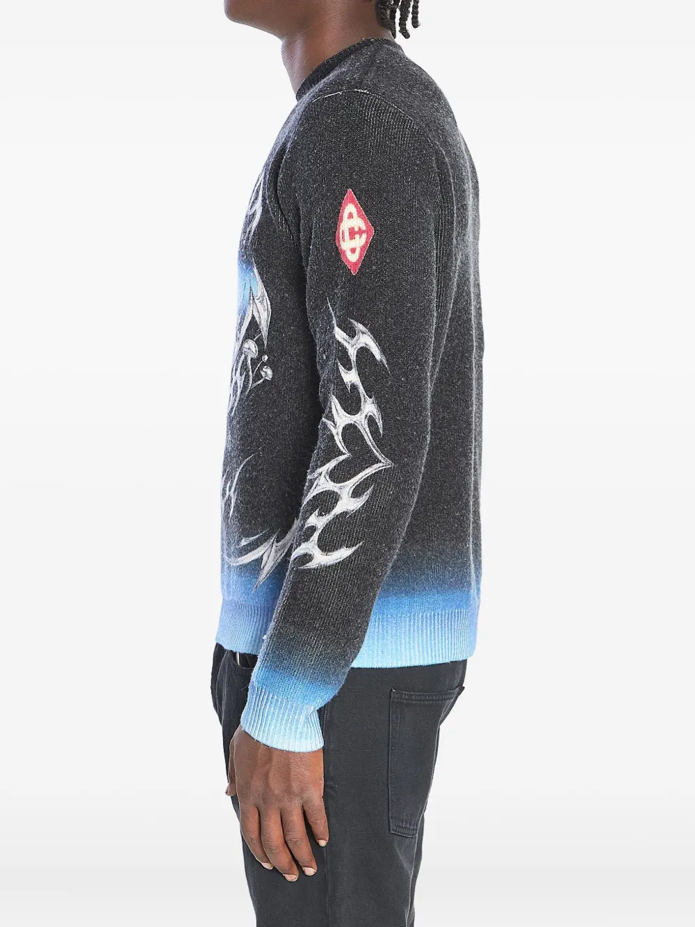 Casablanca Trui met bladerprint Grijs