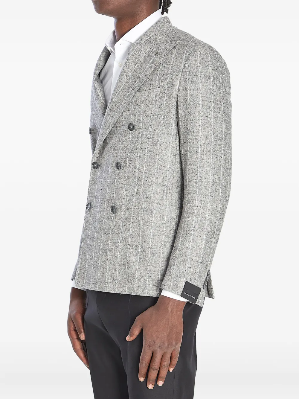 Tagliatore Montecarlo Pinstripe Double-breasted Jacket In Gray