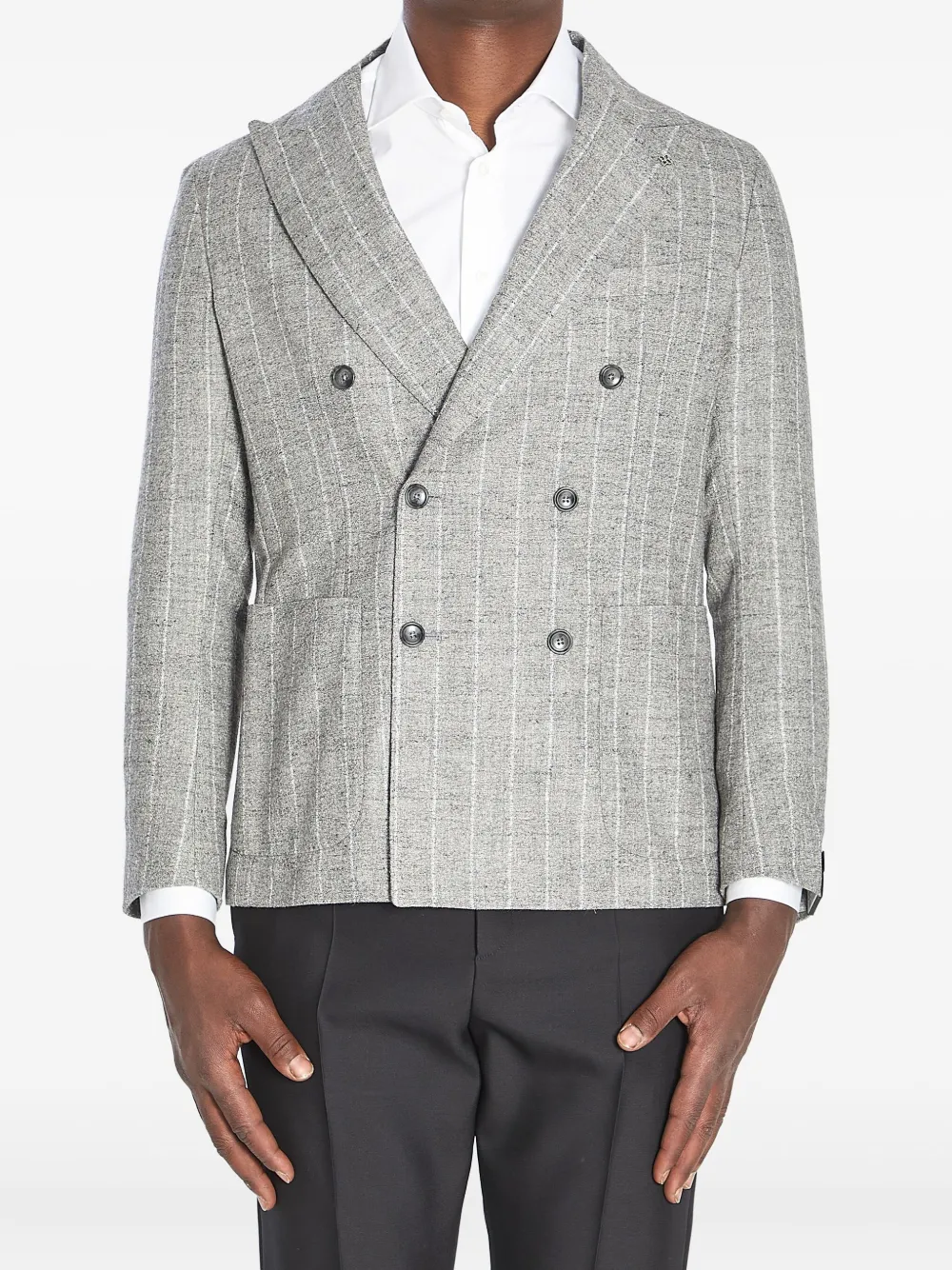 Tagliatore Montecarlo Pinstripe Double-breasted Jacket In Gray
