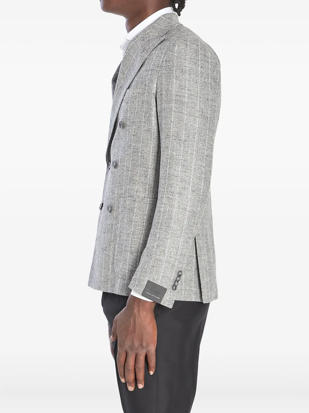 Tagliatore Montecarlo Pinstripe Double-breasted Jacket In Gray