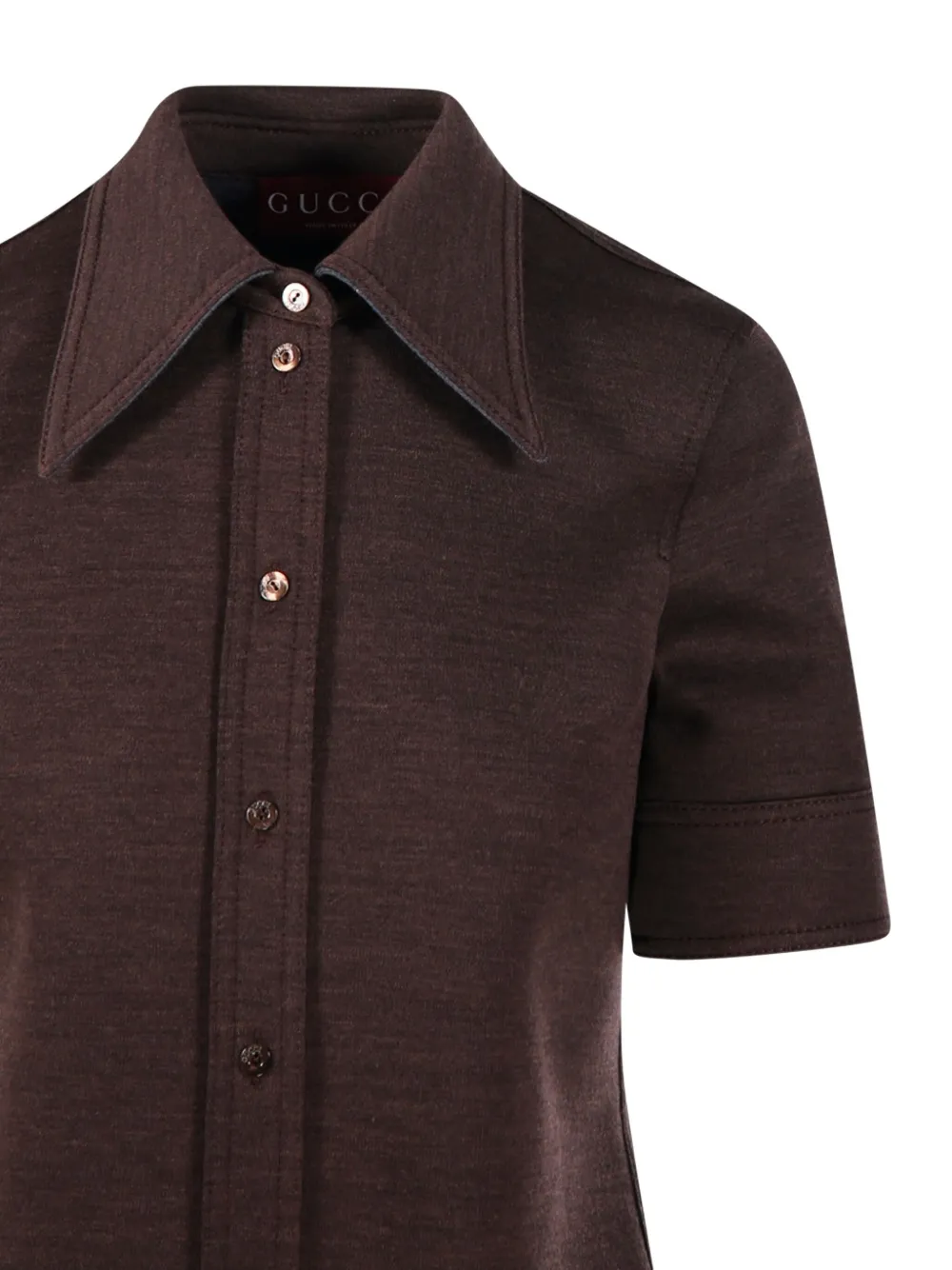 Gucci Women Brown Shirt With Polo Style Pointed Collar In Wool And Cotton Blend Woman In Brown