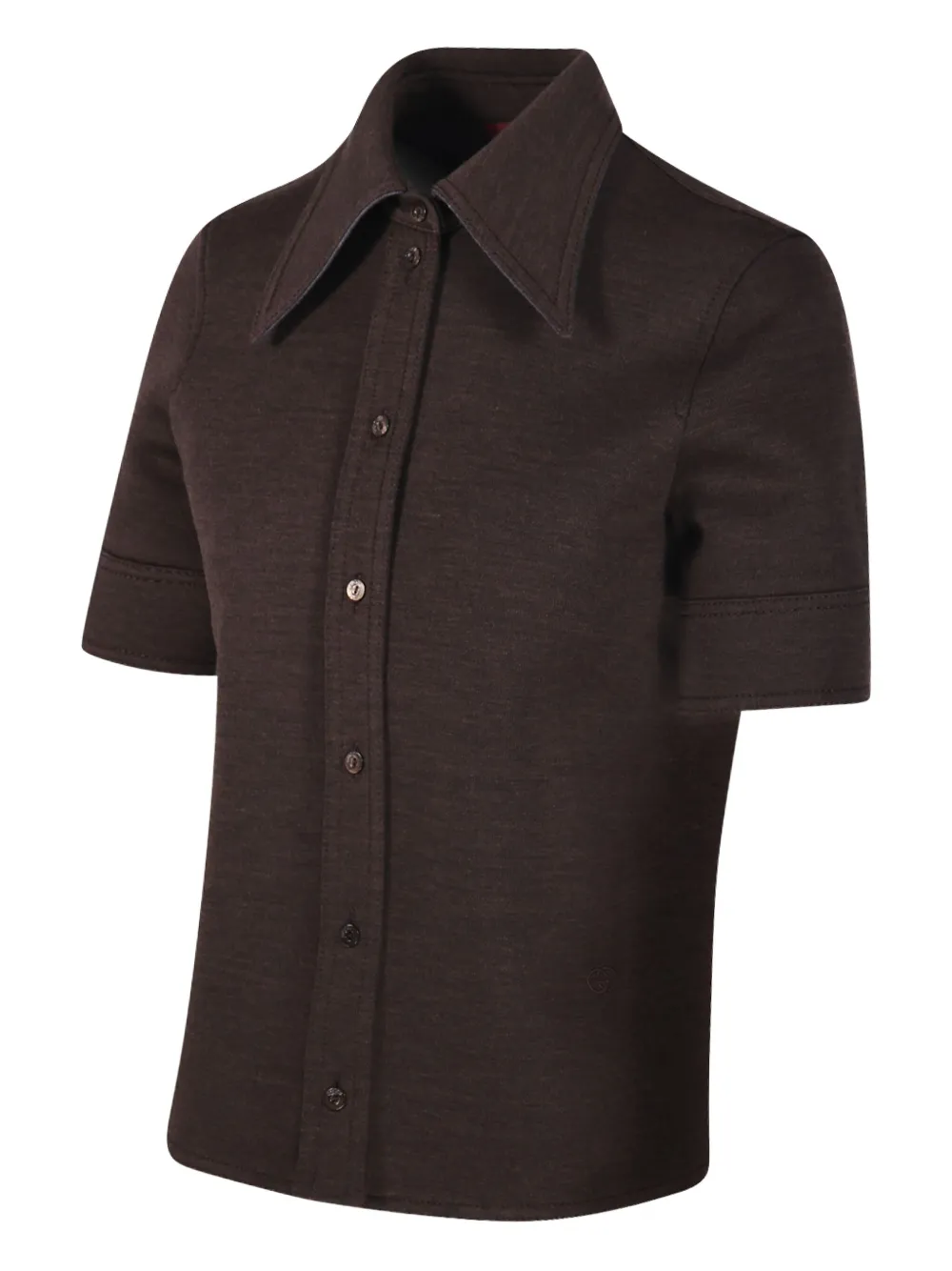 Gucci Women Brown Shirt With Polo Style Pointed Collar In Wool And Cotton Blend Woman In Brown