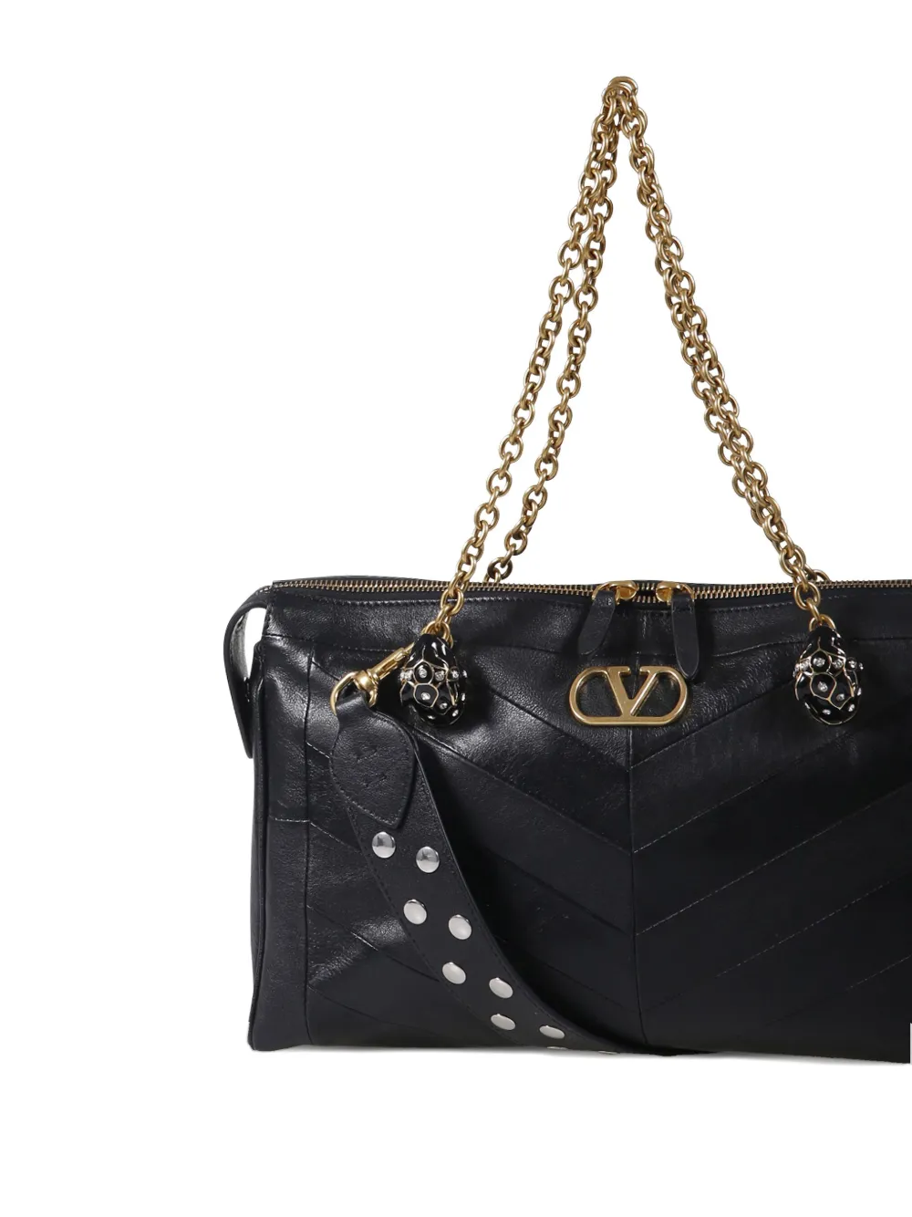 Valentino Panthea Leather Tote Bag In Black