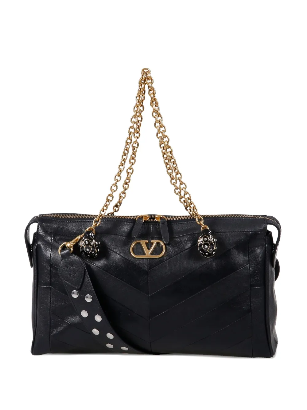 Valentino Panthea Leather Tote Bag In Black