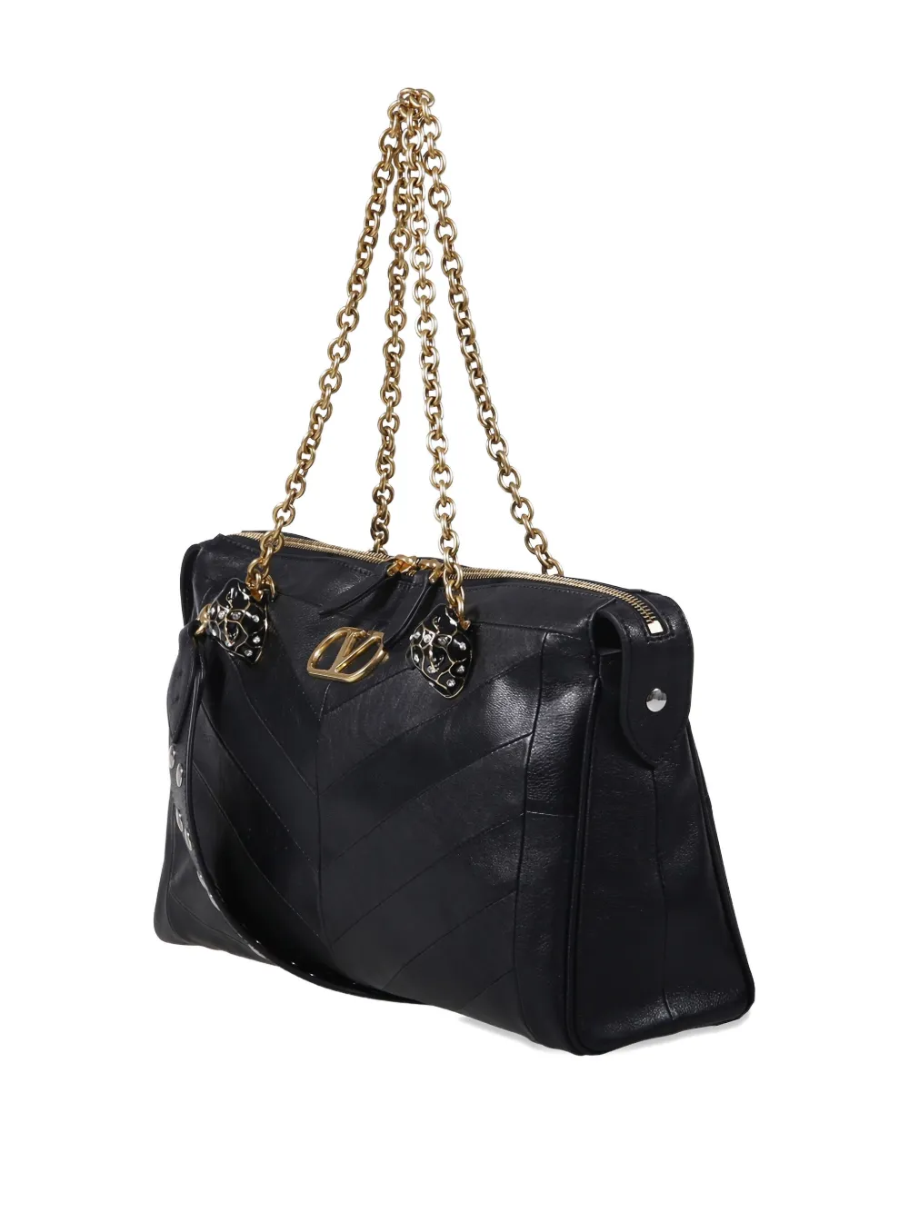 Valentino Panthea Leather Tote Bag In Black