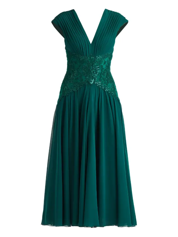 green emerald velvet dress Tadashi Shoji Cassia Bow-Shoulder Crepe Evening Gown ALG1837 main image 1