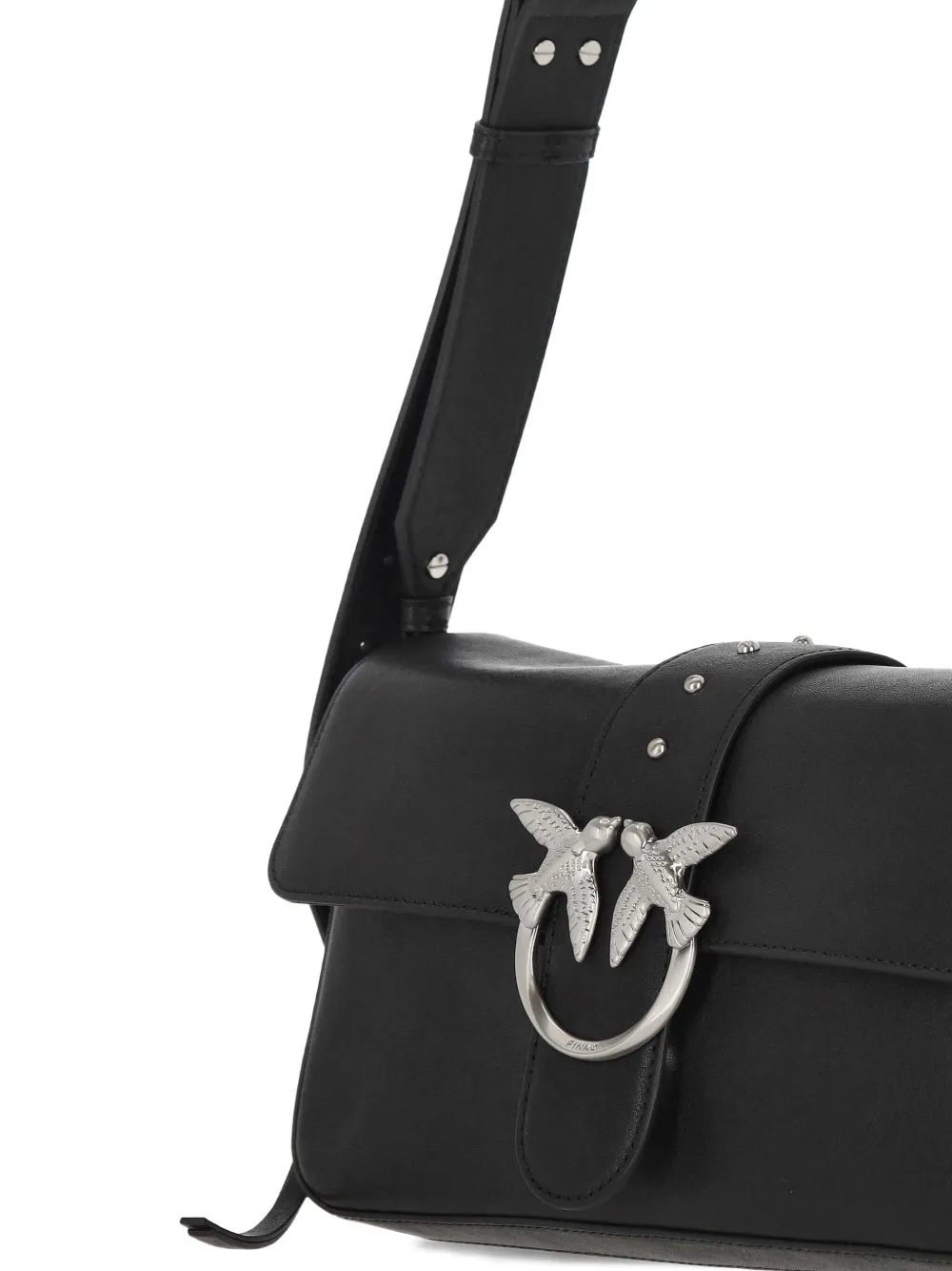 Pinko Bird-buckle Shoulder Bag In Black