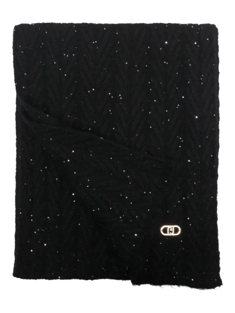 LIU JO sequin-embellished logo-plaque scarf